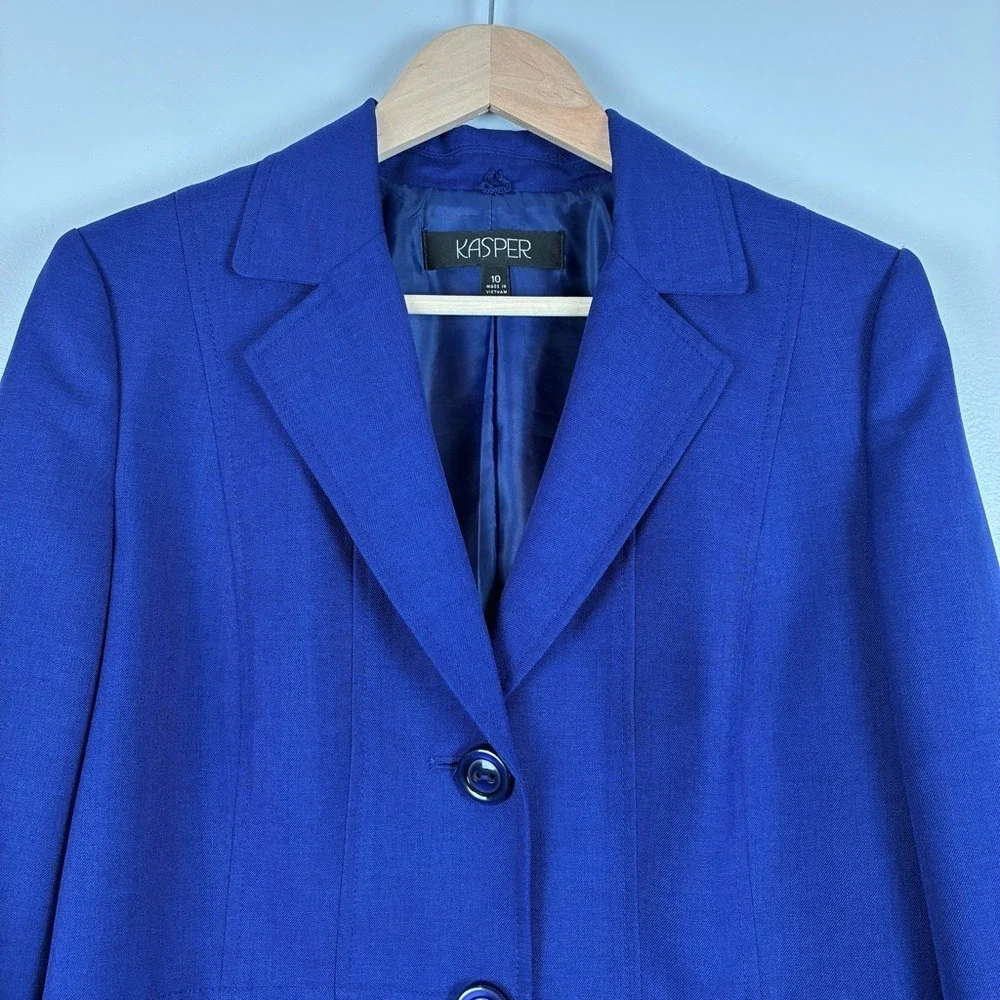 Kasper Blazer 10 Polyester Professional Royal Blue Career Chic Office Siren - Picture 6 of 14